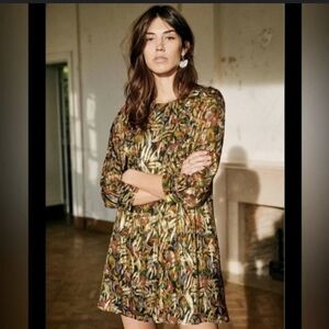 NWT Sezane Marcella silk dress gold us2, xs